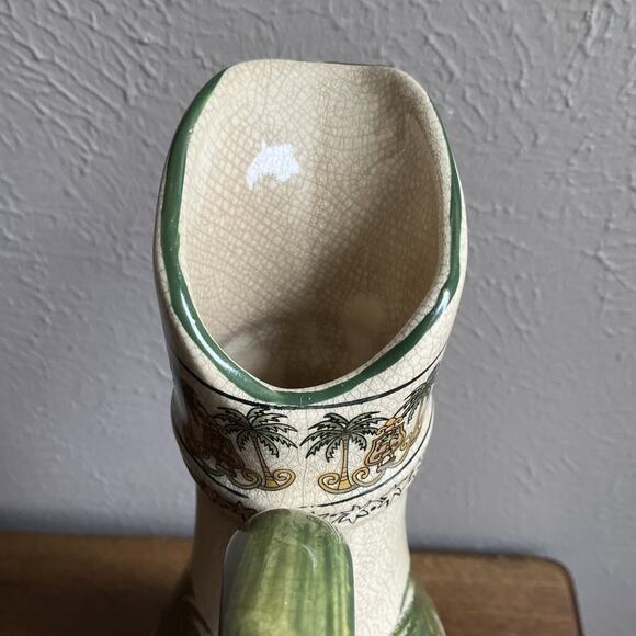 Vintage 2001 Ceramic crackle glaze Vase with Palm Trees 14- 1/2" tall beautiful - Picture 6 of 15